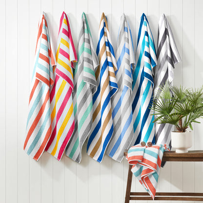 Arkwright Cabo Cabana Stripe Beach Towel - Pack of 4 - Large Soft Quick Dry Cotton Terry Towels for Pool, Swim, and Hot Tub, Oversized 30 x 70 in, Tropical Breeze/Skydive Blue