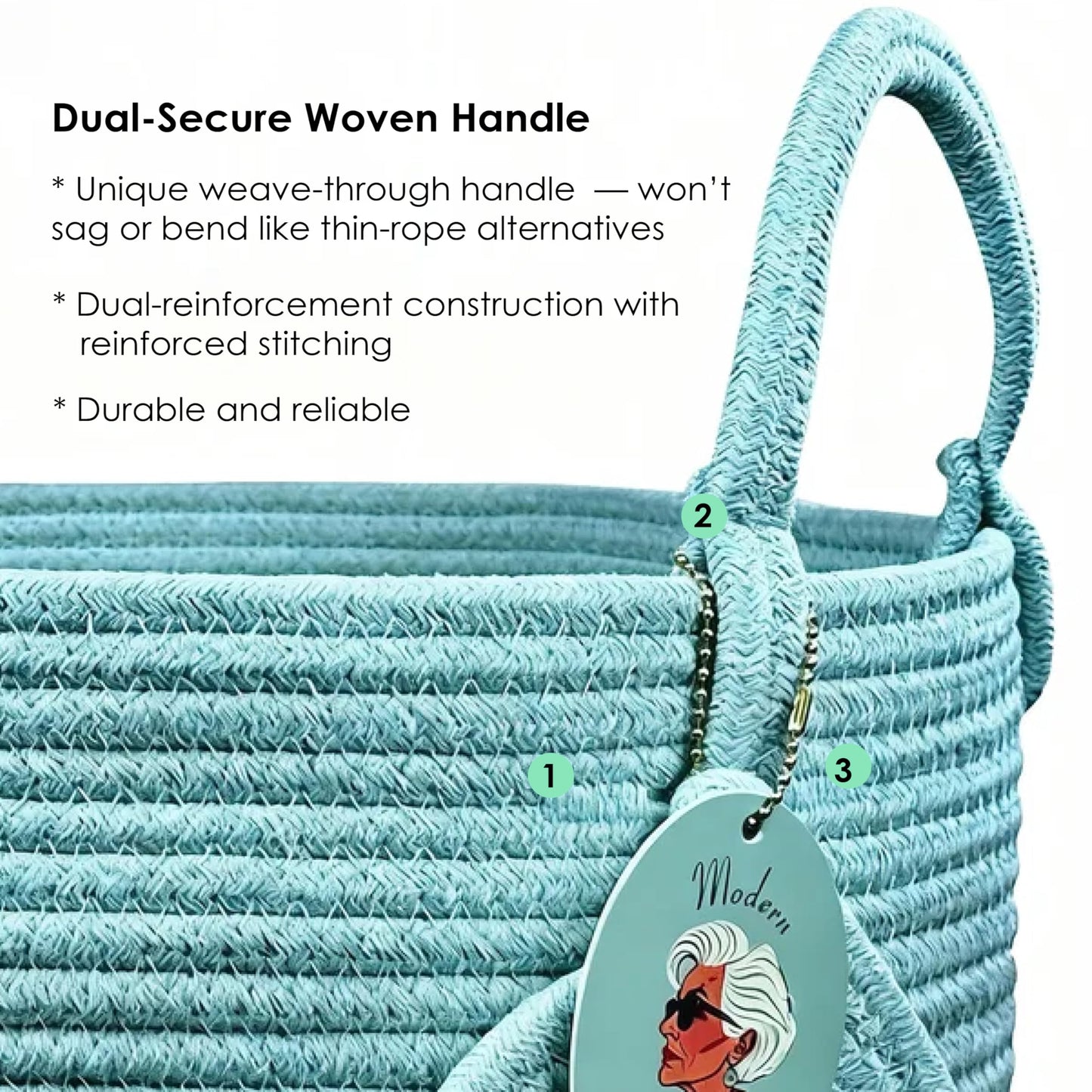 Modern Granny Small Cotton Rope Laundry Basket 16x10 Inch Dual Secure Woven Handle for Living Room Closet Clothes Blanket Organization
