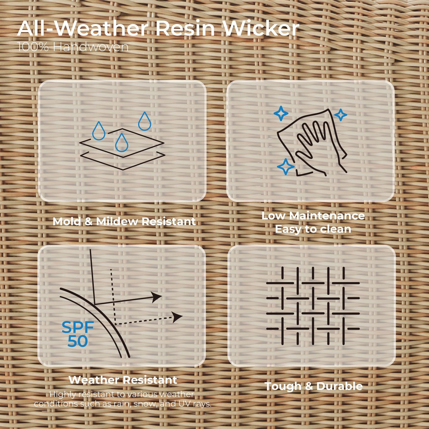 CHITA 2 Pieces Patio Wicker Furniture Set, Outdoor Rattan Chair Set with Removable Thickened Cushions, Fully Assembled(Beige Cushions with Light Brown Wicker)