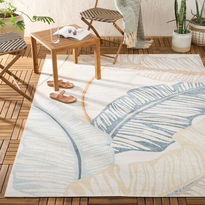 Tommy Bahama Cay Palm Fronds Indoor Outdoor Area Rug, Leaf Coastal Design, UV Fade Resistant, Ivory, 7'10"x10'2"