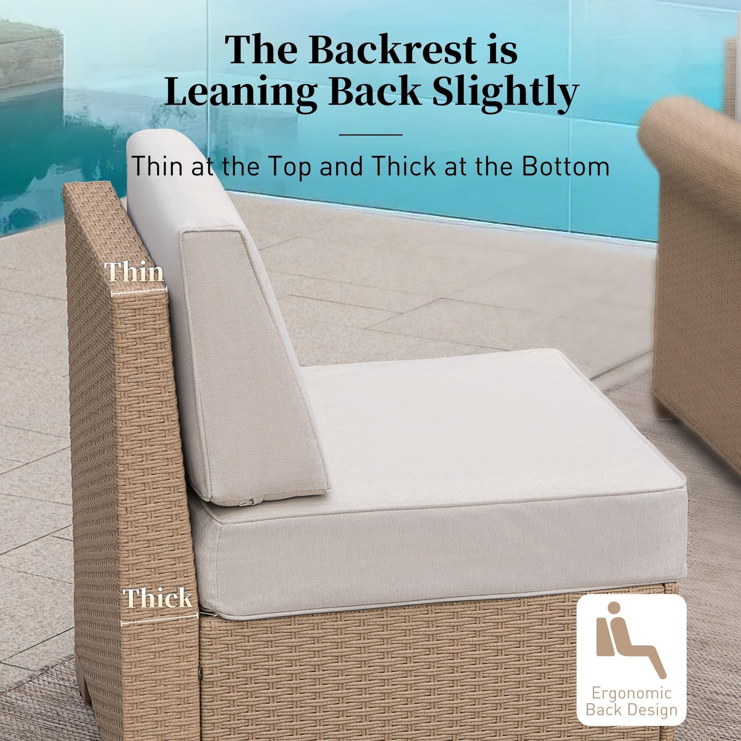 Patio Furniture Set 6 Piece, Wicker Rattan Sectional Sofa Couch with 5.5" Thick Waterproof Cushion and Coffee Table, L Shape All Weather Outdoor Conversation Set for Lawn Backyard Deck, Beige