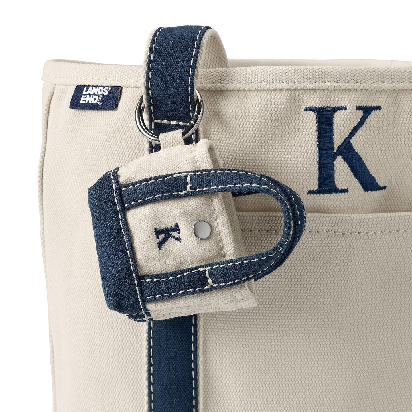 Lands' End Pre-Monogram Letter K Micro Canvas Tote Natural/radiant Navy Mini