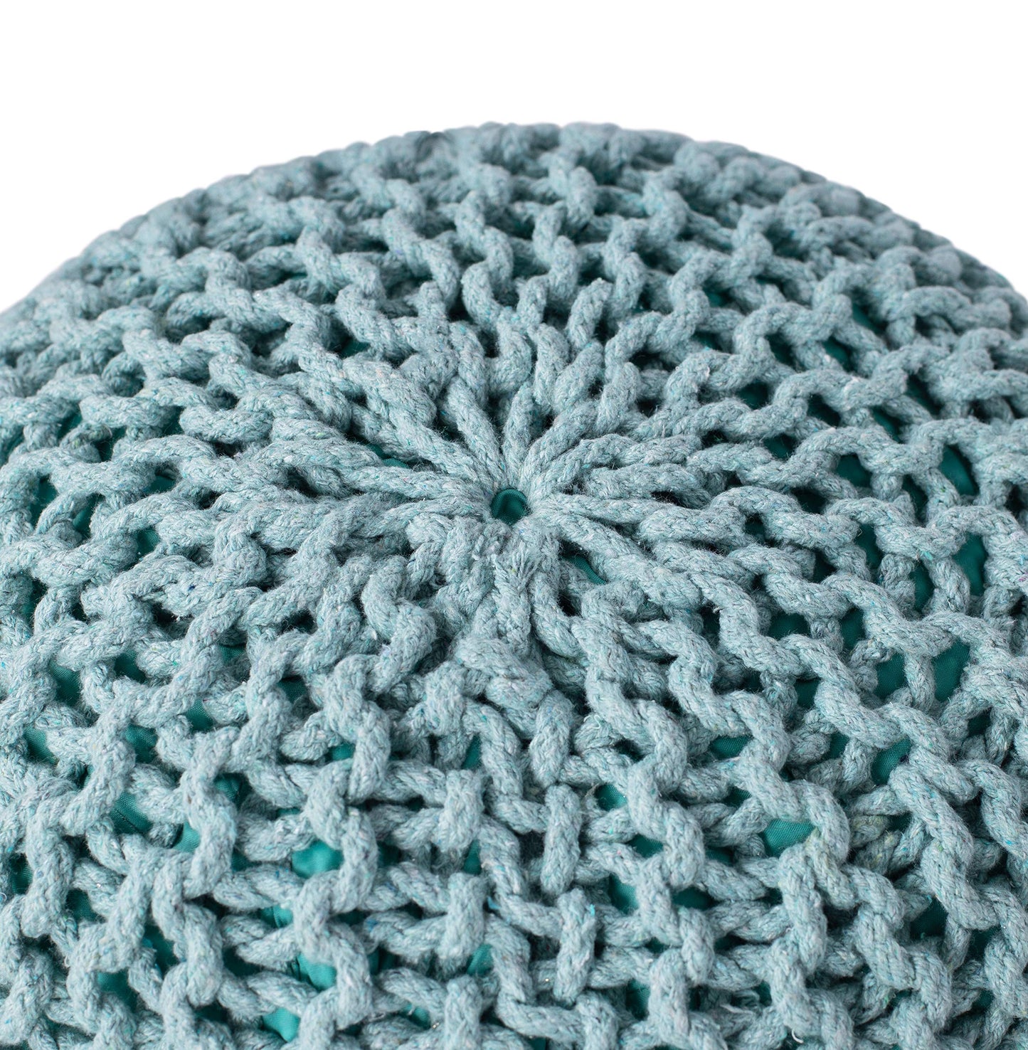 BIRDROCK HOME Round Pouf Ottoman | Cotton Braided Round Foot Stool | Bedroom and Living Room Poof | Sage Green Boho Ottoman | Pouf Foot Rest