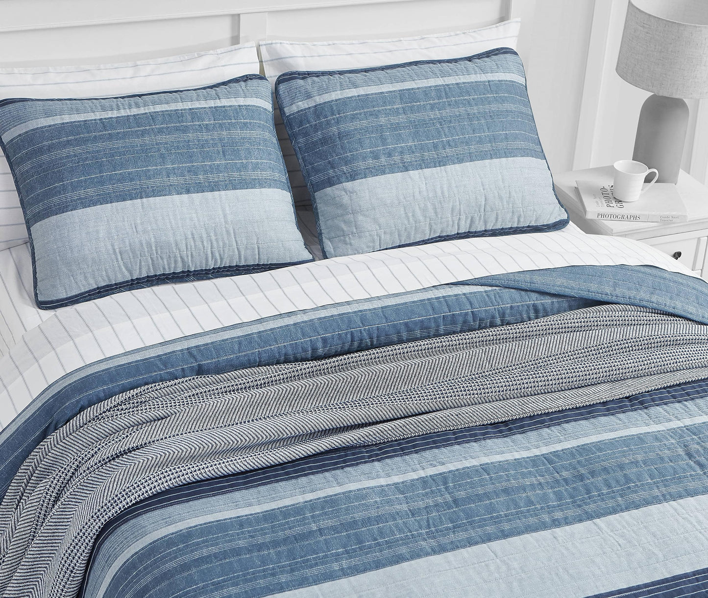 Nautica- Queen Quilt Set, Cotton Reversible Bedding Set, All Season Designer Home Décor (Ridgeport Blue, Queen)