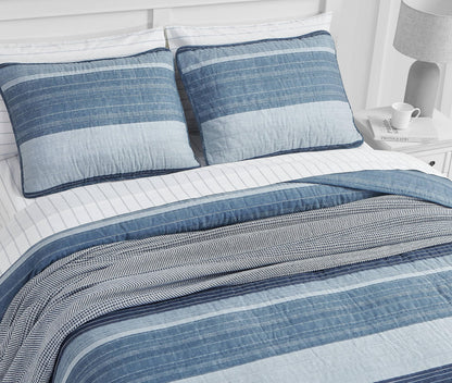 Nautica- Queen Quilt Set, Cotton Reversible Bedding Set, All Season Designer Home Décor (Ridgeport Blue, Queen)