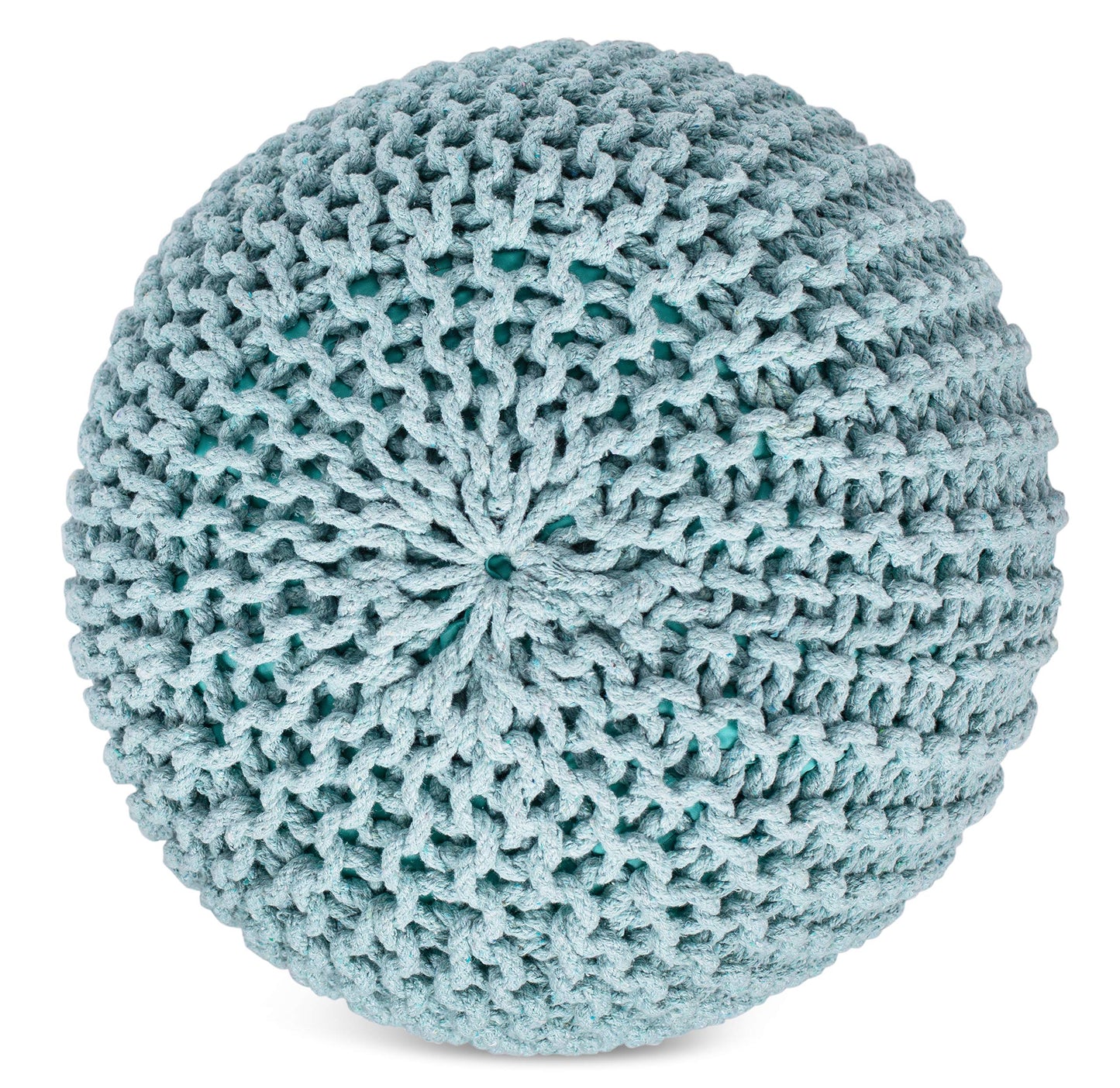 BIRDROCK HOME Round Pouf Ottoman | Cotton Braided Round Foot Stool | Bedroom and Living Room Poof | Sage Green Boho Ottoman | Pouf Foot Rest
