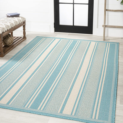 JONATHAN Y Double Stripe Indoor Outdoor Area Rug 5X8 Aqua/Beige, Haynes Modern for Backyard, Patio, Porch, Easy-Cleaning, High Traffic, Pet-Friendly, Non-Shedding (SMB202A-5)