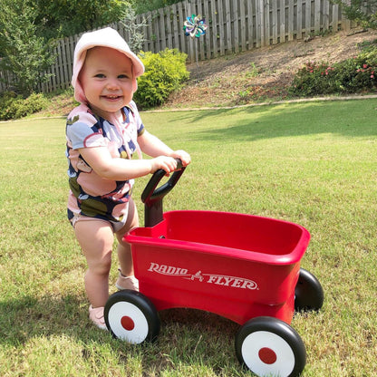 Radio Flyer My 1st Wagon 2-in-1 Walker & Pull Wagon with Beach and Garden Tools for Toddlers Ages 1-4, Red