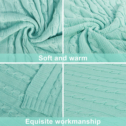NTBAY 100% Pure Cotton Cable Knit Throw Blanket, Super Soft Warm 51x67 Knitted Throw Blanket for Couch, Sofa, Chair, Bed - Extra Cozy, Machine Washable, Comfortable Home Decor, Mint
