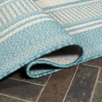 JONATHAN Y Double Stripe Indoor Outdoor Area Rug 5X8 Aqua/Beige, Haynes Modern for Backyard, Patio, Porch, Easy-Cleaning, High Traffic, Pet-Friendly, Non-Shedding (SMB202A-5)