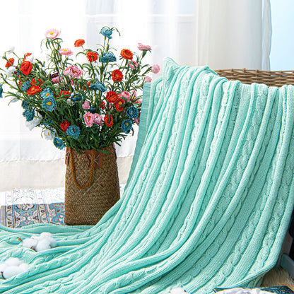 NTBAY 100% Pure Cotton Cable Knit Throw Blanket, Super Soft Warm 51x67 Knitted Throw Blanket for Couch, Sofa, Chair, Bed - Extra Cozy, Machine Washable, Comfortable Home Decor, Mint