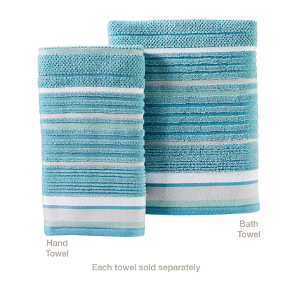 SKL Home Seabrook Stripe 100% Cotton Premium Bath Towel, 550 GSM, Soft & Absorbent Jacquard, Teal