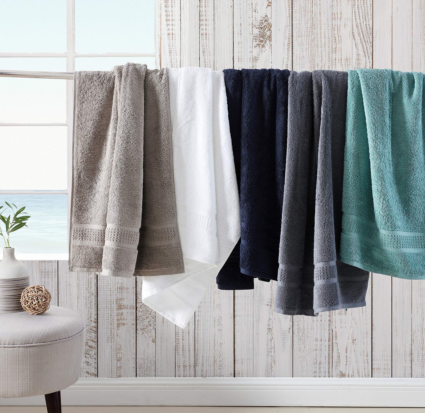 Nautica - Bath Towels, 100% Soft & Absorbent Cotton Towels, Fade Resistant and Zero Twist Construction, Medium Weight Bathroom Towels (Oceane Turquoise, 6 Piece)