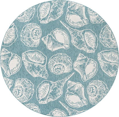Rugs.com Outdoor Coastal Collection Rug – 10 Ft Round Aqua Flatweave-Pile Rug Perfect for Kitchens, Dining Rooms