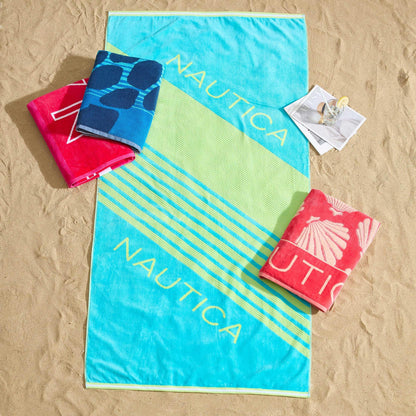 Nautica - Oversized Beach Towel Set, Soft Plush Velour Towels with Hanging Loop, Quick Dry & Absorbent, Beach Vacation Essentials for Adults & Travel (Turtle Beach Blue, 2-Pack)