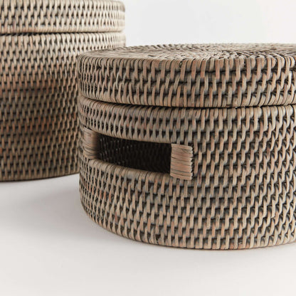 Round Rattan Storage Baskets with Lids (Set of 2)