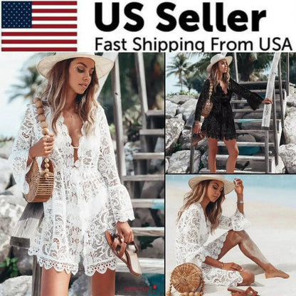 Boho Lace Maxi Beach Cover-Up Dress