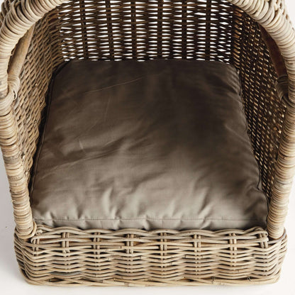 Handwoven Rattan Canopy Dog Bed with Cushion
