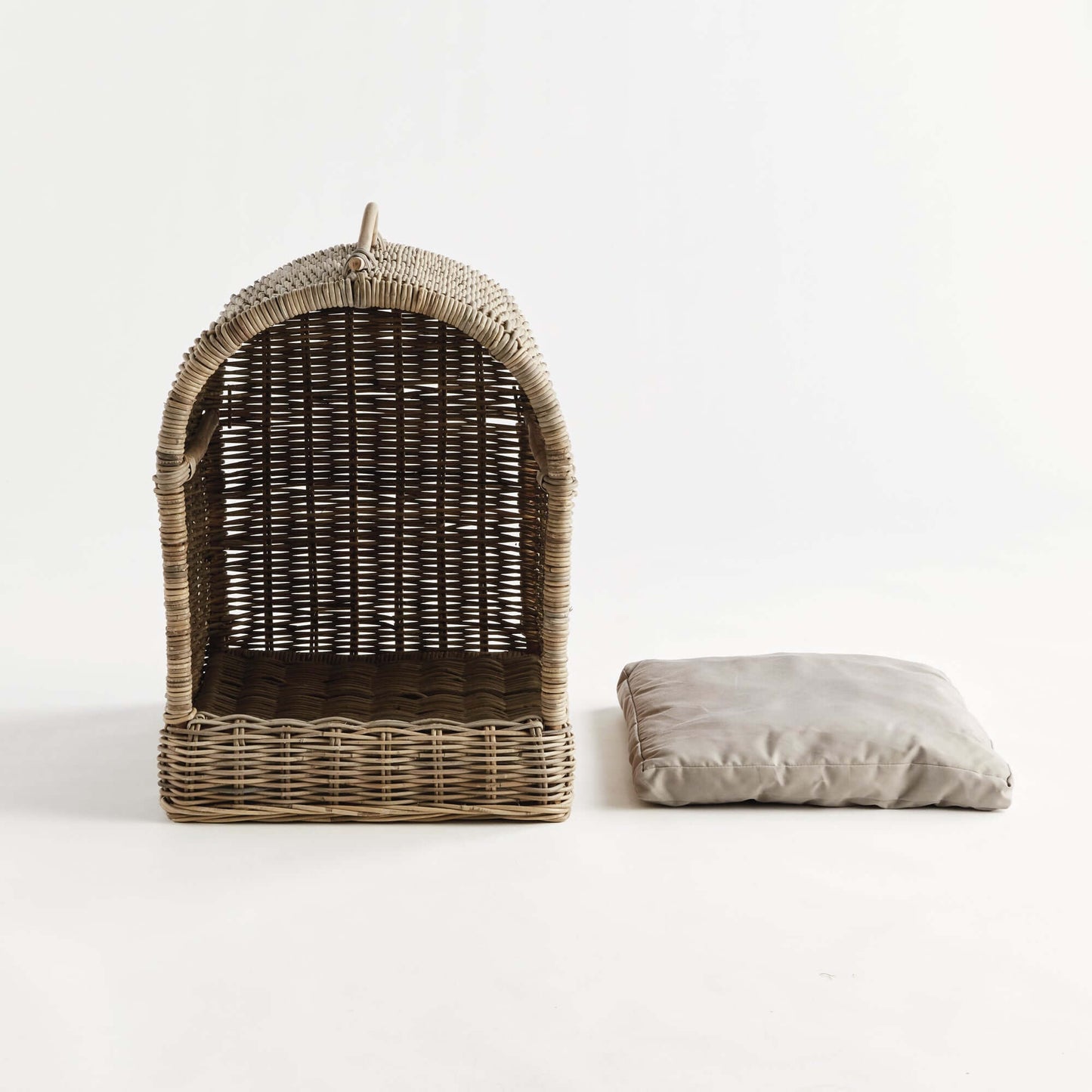 Handwoven Rattan Canopy Dog Bed with Cushion