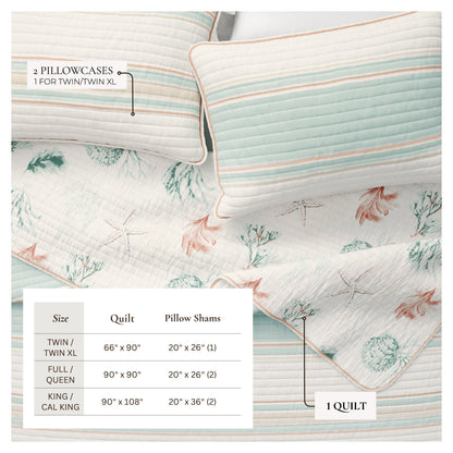 Coastal Printed Cotton Quilt Set - St. Augustine Collection